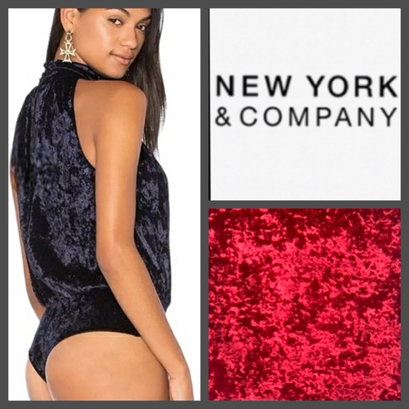 NWOT NY & Co Red Mock Neck Crushed Velvet Bodysuit - Picture 1 of 7